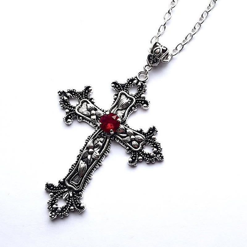 Zircon Gothic Alloy Cross Necklace