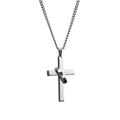 Men's Lord's Prayer Hanging Ring Cross Necklace