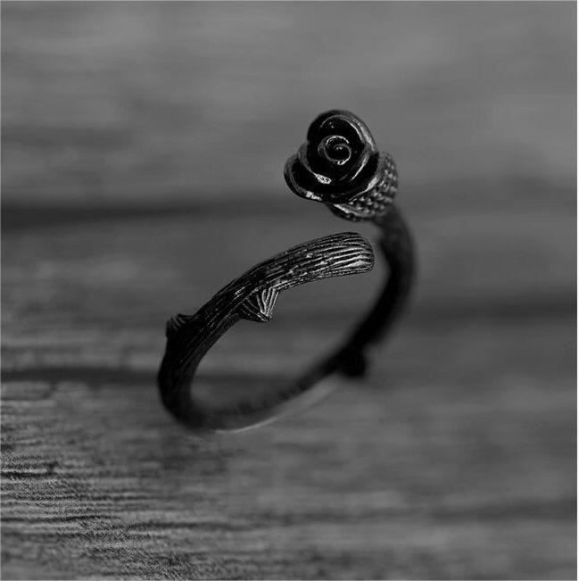 Adjustable Black Rose Ring