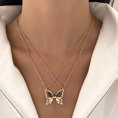 Zircon Inlaid Butterfly Magnetic Double Necklace
