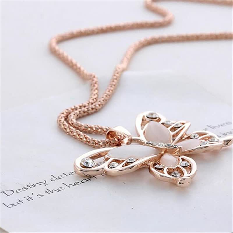 Women's Hollow Opal Butterfly Necklace