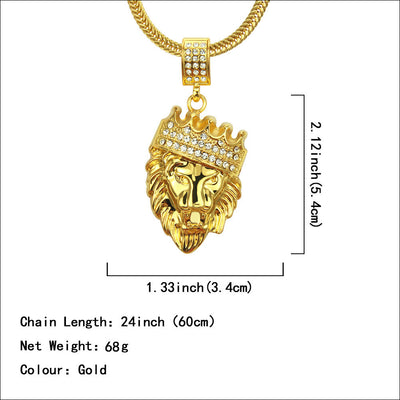 Gold Three-dimensional Crown Lion Head Pendant Necklace