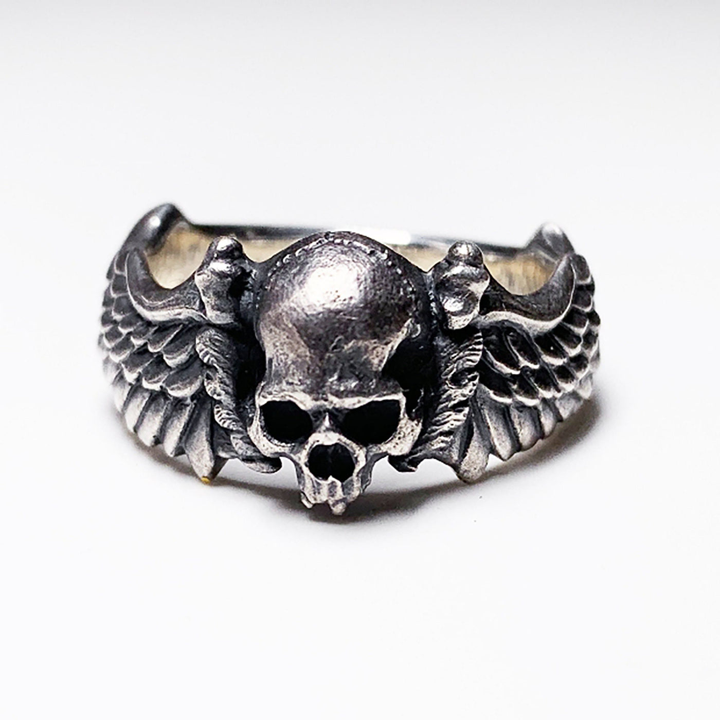 925 Sterling Silver Skull Wings Ring