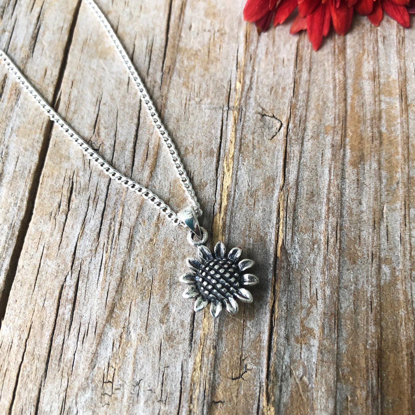 "Positivity & Happiness" Silver Sunflower Necklace