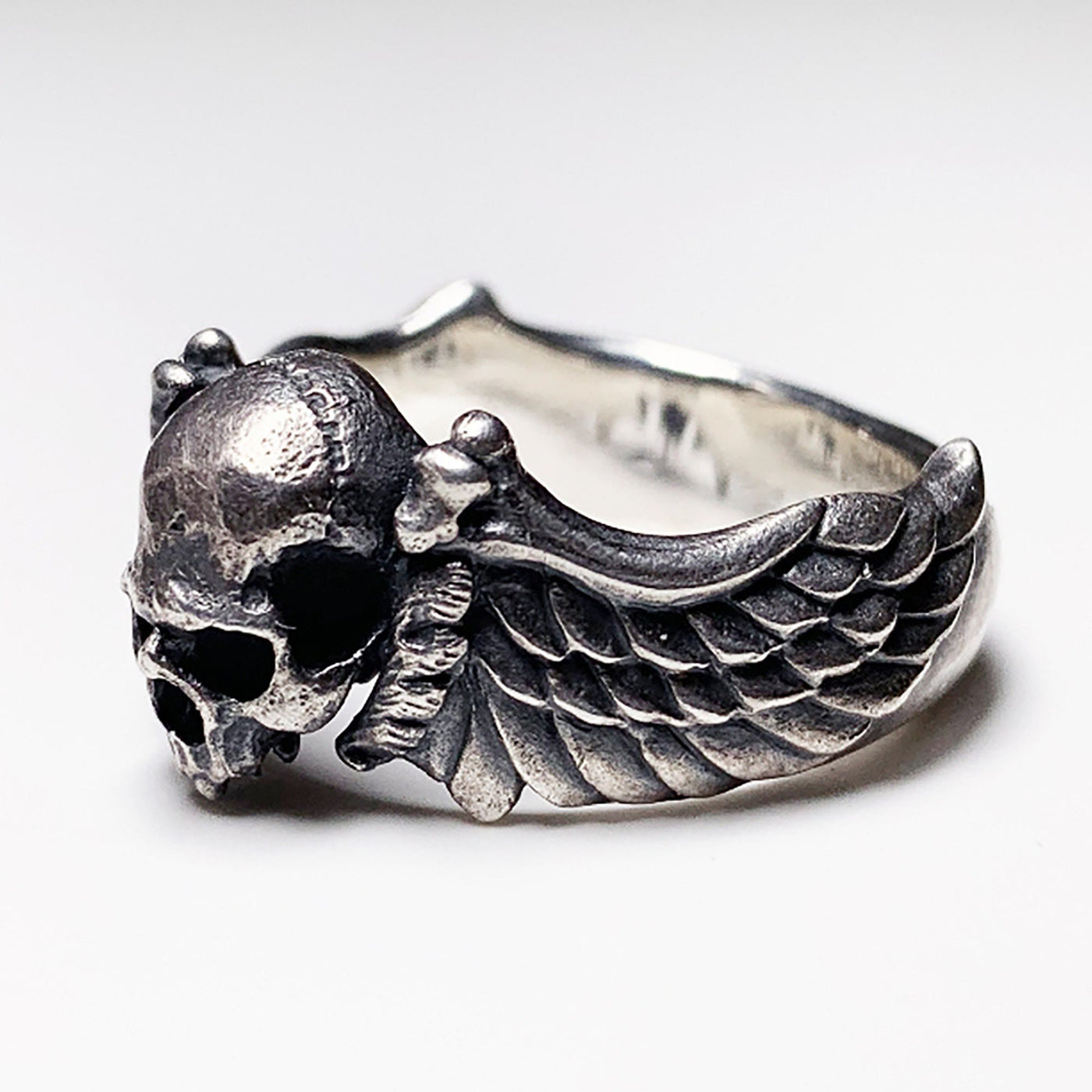 925 Sterling Silver Skull Wings Ring