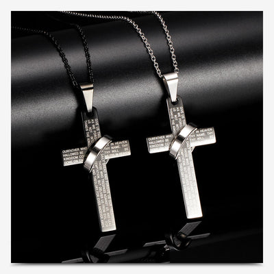 Men's Lord's Prayer Hanging Ring Cross Necklace