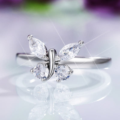 White Zircon Butterfly Style Engagement Jewelry Ring