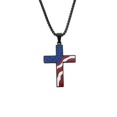 American Flag Cross Religious Jewelry Pendant Necklace