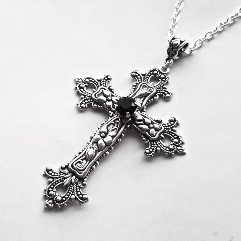 Zircon Gothic Alloy Cross Necklace