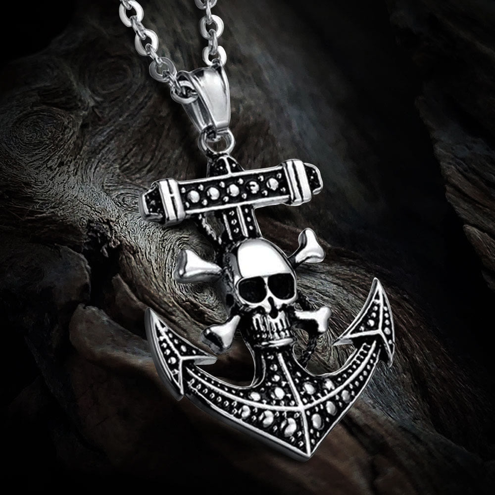 Pirate Skull Ships Anchor Pendant Necklace