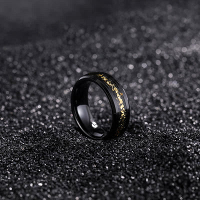 Men's Polished Black Gold Foils Ring