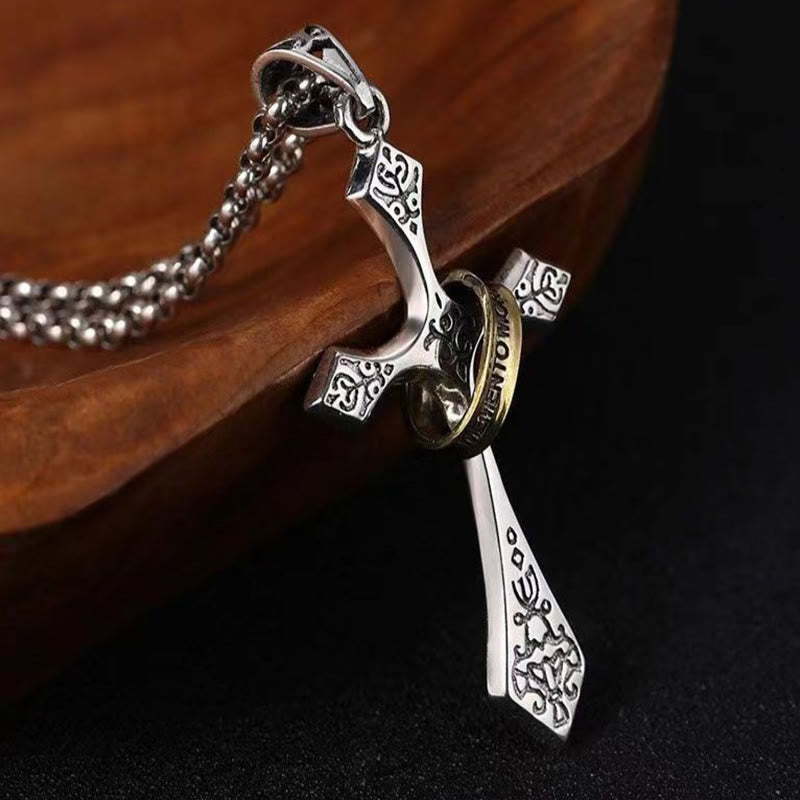 "Power and Faith" - Vintage Ring Cross Necklace