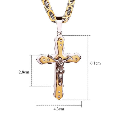 Fashion Men's Silver And Gold Cross Pendant Necklace