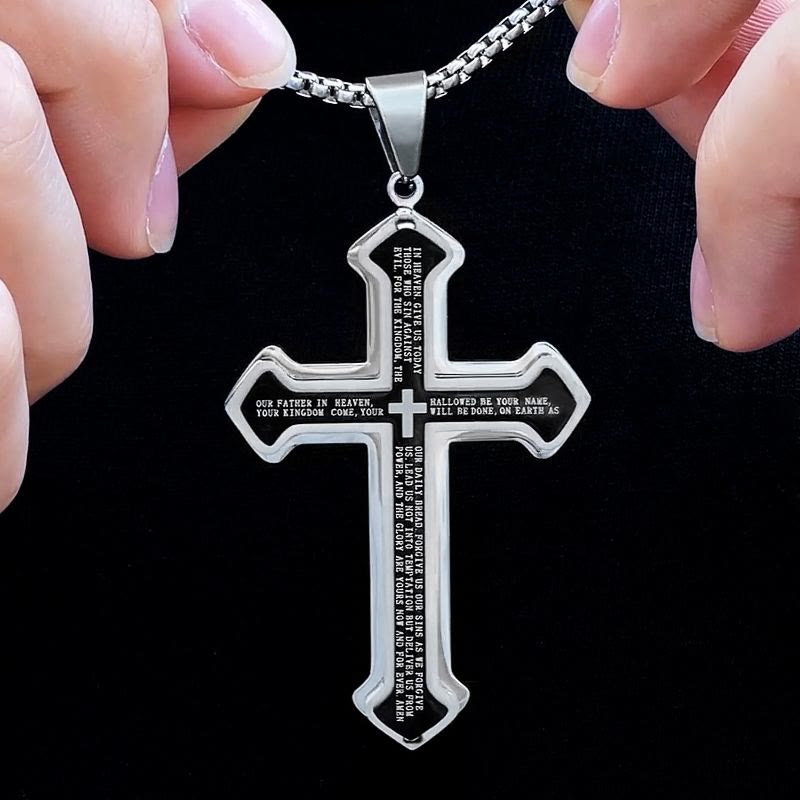 Layered Bible Cross Titanium Steel Pendant Necklace