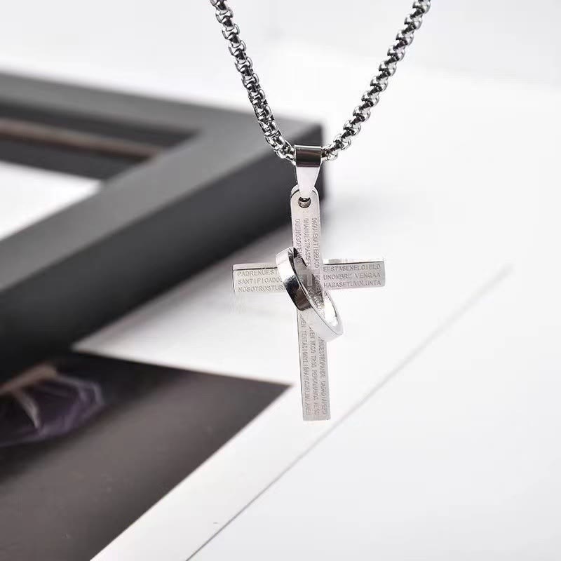 Men's Lord's Prayer Hanging Ring Cross Necklace