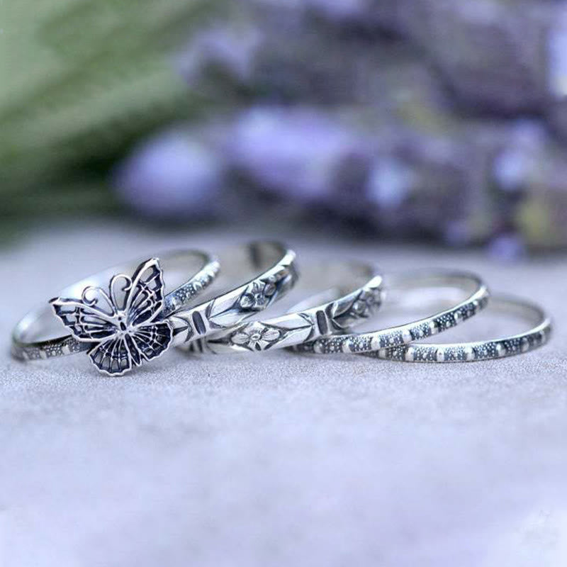 Creative Vintage Ladies Butterfly Five-Piece Ring Set