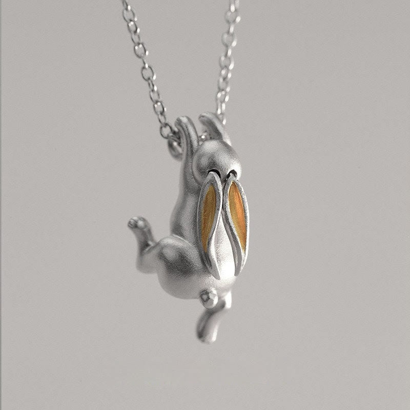 Sterling Silver Moon Rabbit Pendant Necklace