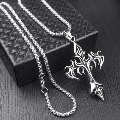 Men's Vintage Flame Cross Necklace