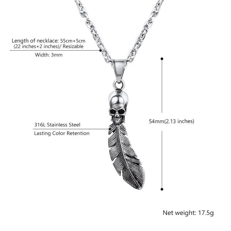 Punk Biker Skull Feather Necklace