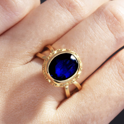 14K Gold Blue Sapphire Women Ring