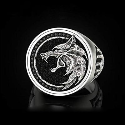 Mens Wolf Stainless Steel Gold Silver Ring