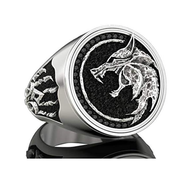 Mens Wolf Stainless Steel Gold Silver Ring