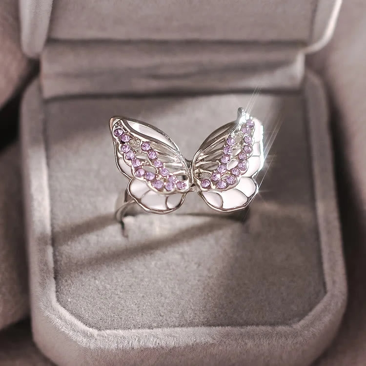 "For Memorial-Those We Love Fly With Us" Double Butterfly Zircon Ring