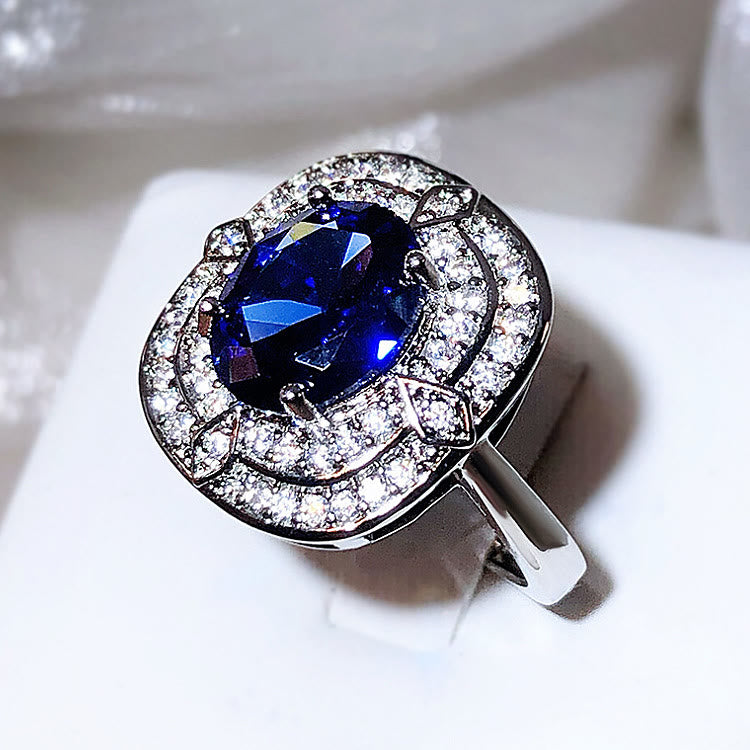 925 Silver Luxury Wedding Sparkling Royal Blue Cubic Zircon Rings