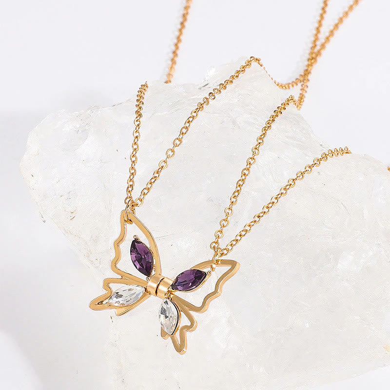 Zircon Inlaid Butterfly Magnetic Double Necklace