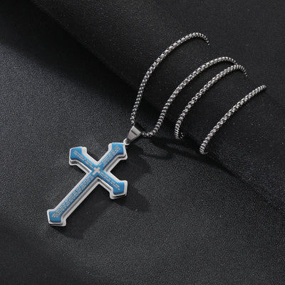 Layered Bible Cross Titanium Steel Pendant Necklace