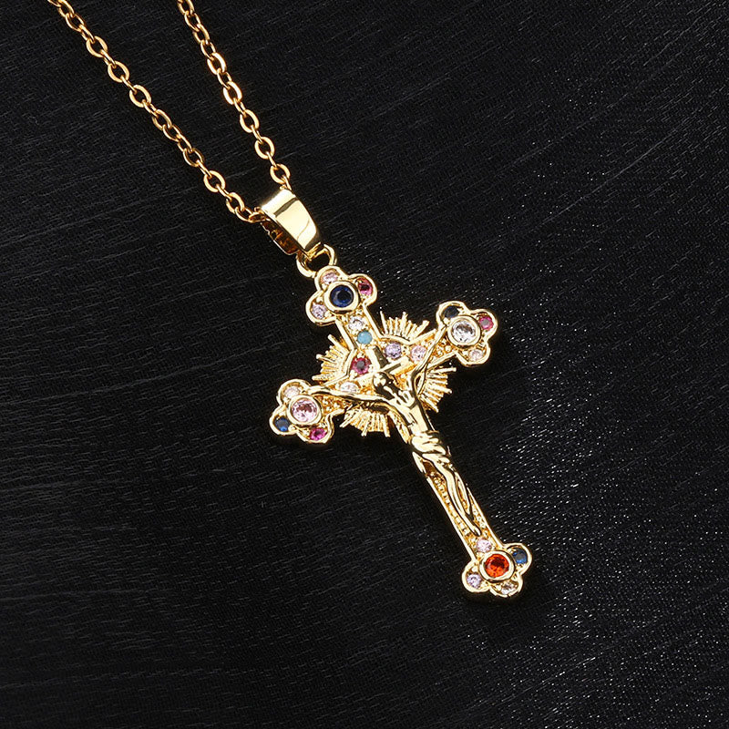 Colourful Zircon Faith Cross Necklace