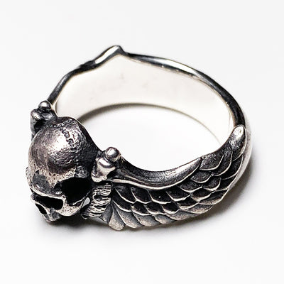 925 Sterling Silver Skull Wings Ring