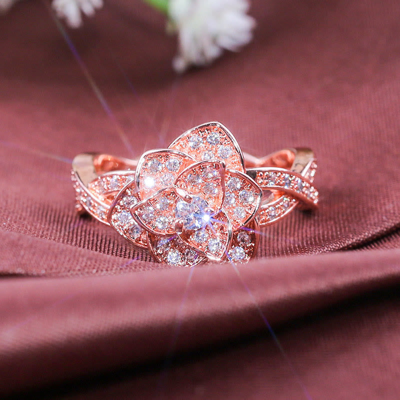 Creative Rose Sparkling Zircon Ring