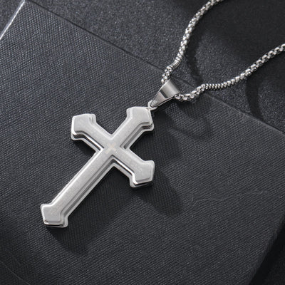 Layered Bible Cross Titanium Steel Pendant Necklace