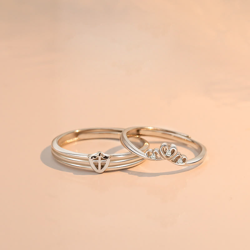 Princess Heart Zircon And Knight Shield - Couple Ring