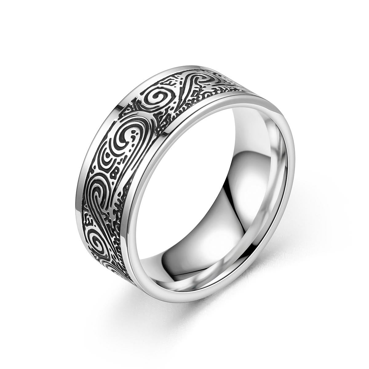 Silver Engraved Titanium Ring