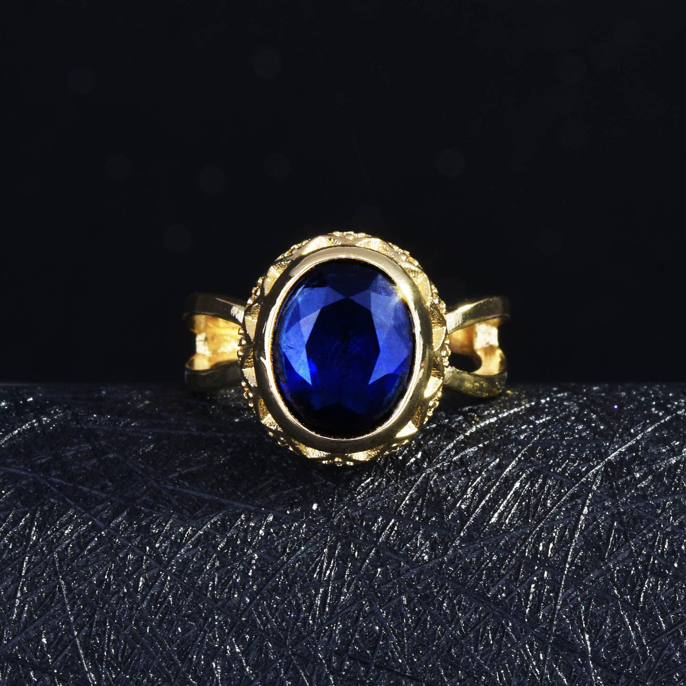 14K Gold Blue Sapphire Women Ring