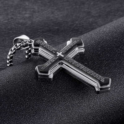 Layered Bible Cross Titanium Steel Pendant Necklace