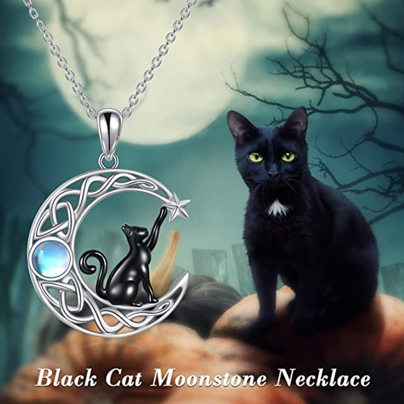 Cute Moon Cat Silver Necklace