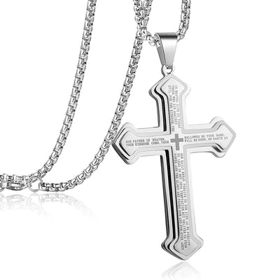 Layered Bible Cross Titanium Steel Pendant Necklace