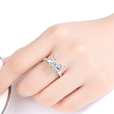 White Zircon Butterfly Style Engagement Jewelry Ring