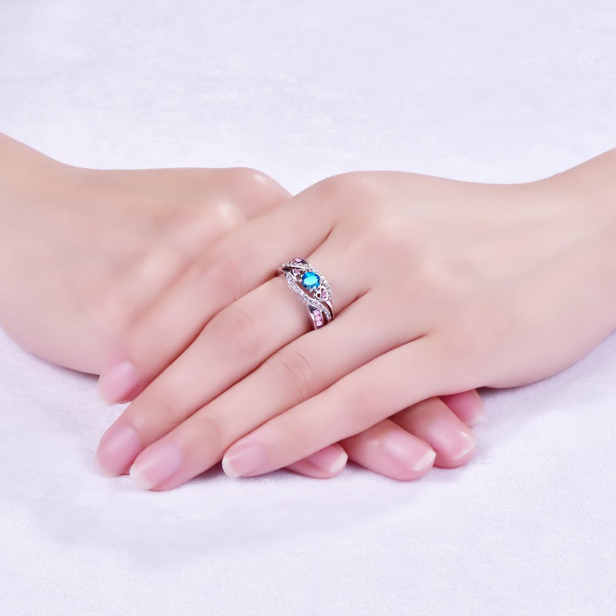 925 Silver Heart Shaped With Colourful Zircon Ring