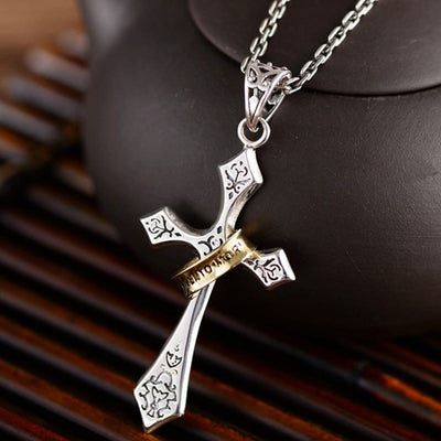 "Power and Faith" - Vintage Ring Cross Necklace