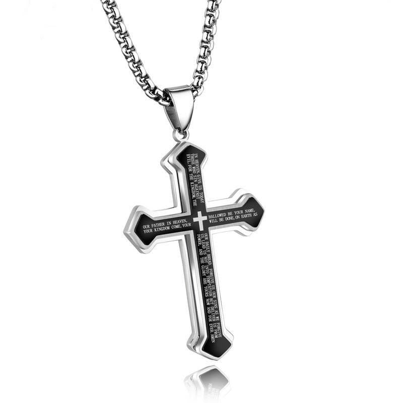 Layered Bible Cross Titanium Steel Pendant Necklace