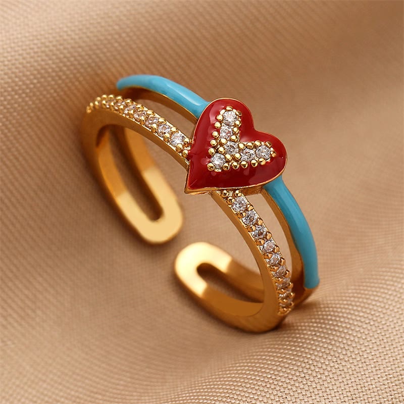Simple Heart Shaped Enamel Copper Finger Rings