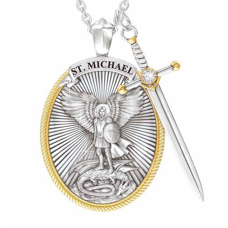 Archangel St. Michael Catholic Patron Steel Necklace