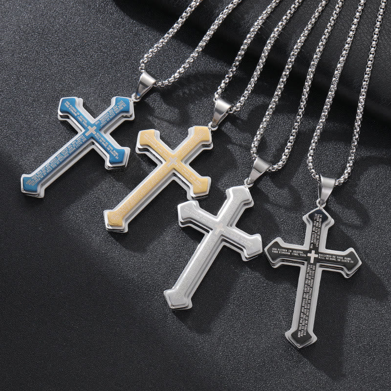 Layered Bible Cross Titanium Steel Pendant Necklace