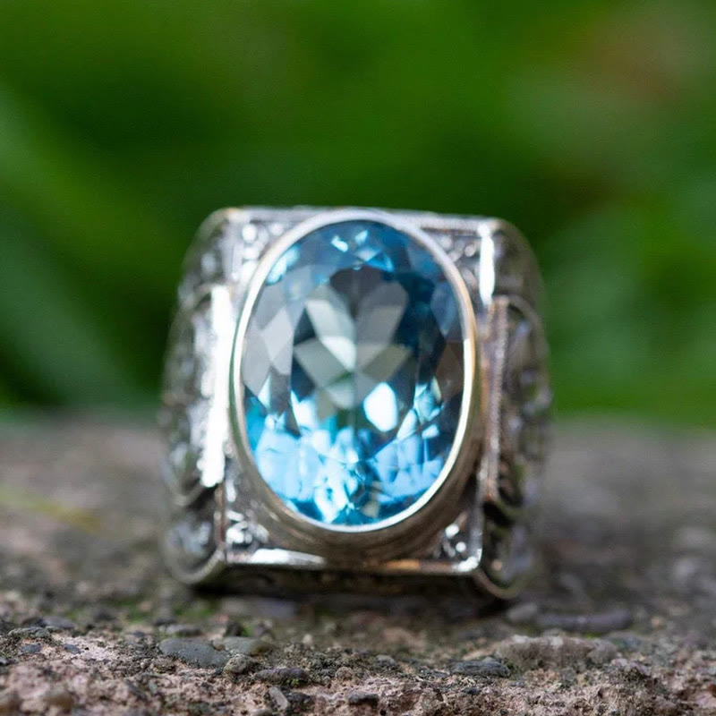 Vintage Aquamarine Blue Sky Pattern Ring