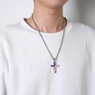 American Flag Cross Religious Jewelry Pendant Necklace