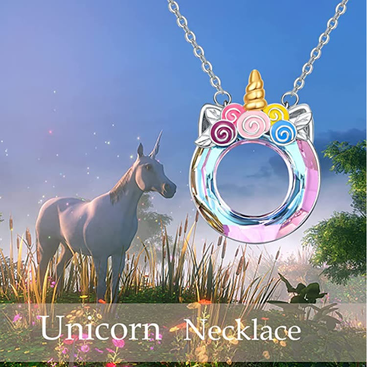 Cute Unique Colorful Unicorn Crystal Necklace